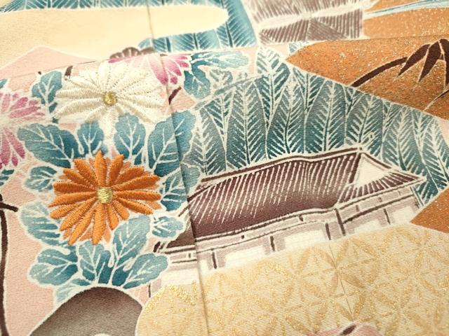 平和屋着物■訪問着　刺繍　風景花松文　金彩　正絹　逸品　DABI3823ya