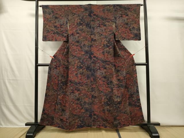 平和屋着物■上質な小紋　風景花文　金彩　鬼しぼ縮緬　正絹　逸品　DABI3825ya