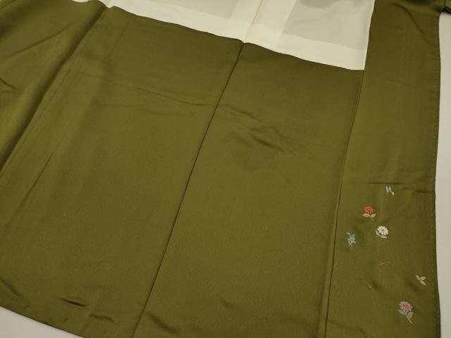平和屋着物■上質な色無地　霞地紋　苔色　正絹　逸品　DABI3832ya