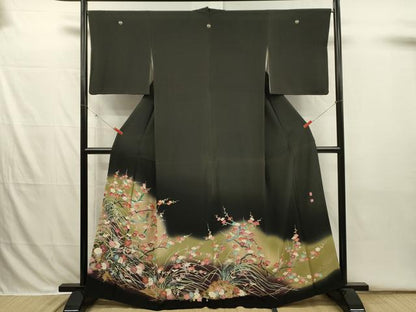 平和屋着物■豪華黒留袖　友禅　作家物　花鳥文　枝梅　暈し染め　正絹　逸品　DABI3835ya