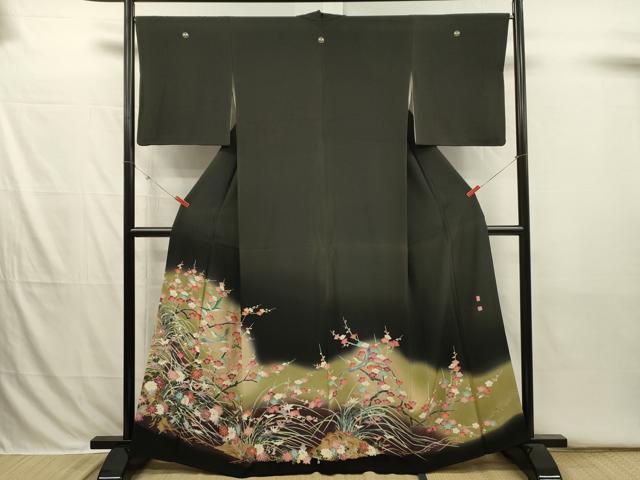 平和屋着物■豪華黒留袖　友禅　作家物　花鳥文　枝梅　暈し染め　正絹　逸品　DABI3835ya