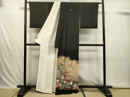平和屋着物■豪華黒留袖　友禅　作家物　花鳥文　枝梅　暈し染め　正絹　逸品　DABI3835ya