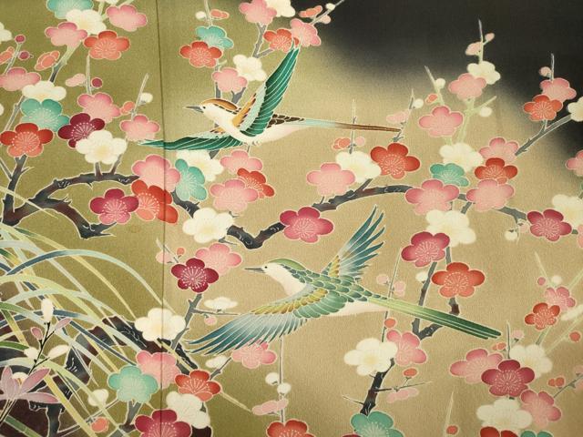 平和屋着物■豪華黒留袖　友禅　作家物　花鳥文　枝梅　暈し染め　正絹　逸品　DABI3835ya