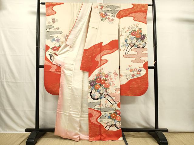 平和屋着物■豪華振袖　駒刺繍　絞り　花車文　枝梅　金彩　高島屋扱い　正絹　逸品　DABI3836ya