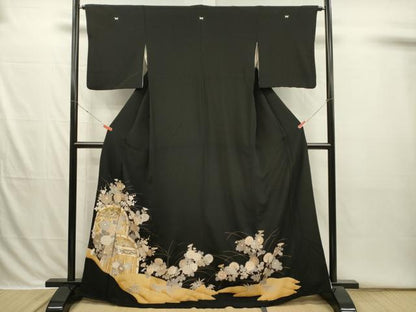 平和屋着物■豪華黒留袖　駒刺繍　籬花文　金彩　正絹　逸品　DABI3837ya