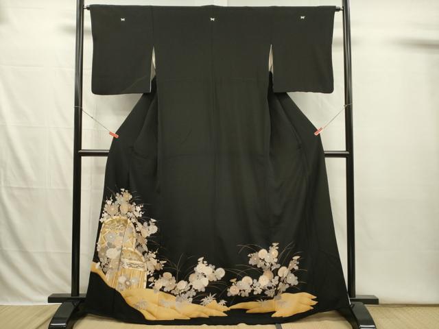 平和屋着物■豪華黒留袖　駒刺繍　籬花文　金彩　正絹　逸品　DABI3837ya