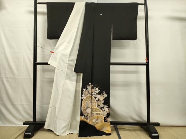 平和屋着物■豪華黒留袖　駒刺繍　籬花文　金彩　正絹　逸品　DABI3837ya