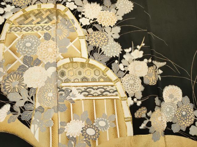 平和屋着物■豪華黒留袖　駒刺繍　籬花文　金彩　正絹　逸品　DABI3837ya