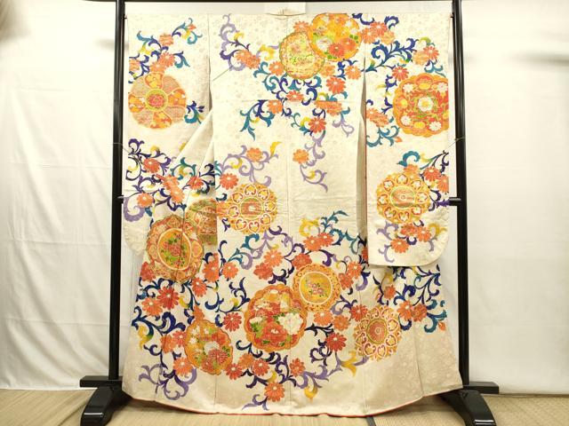 平和屋着物■豪華振袖　駒刺繍　絵皿花唐草文　金彩　正絹　逸品　DABI3838ya