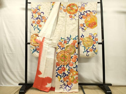 平和屋着物■豪華振袖　駒刺繍　絵皿花唐草文　金彩　正絹　逸品　DABI3838ya