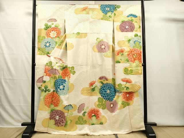 平和屋着物■豪華振袖　駒刺繍　エ霞菊文　金彩　正絹　逸品　DABI3839ya
