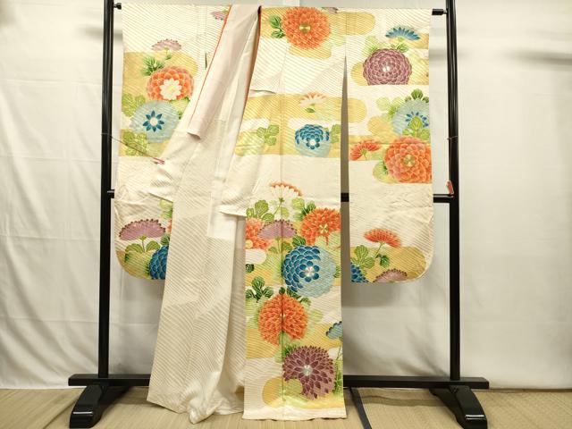 平和屋着物■豪華振袖　駒刺繍　エ霞菊文　金彩　正絹　逸品　DABI3839ya