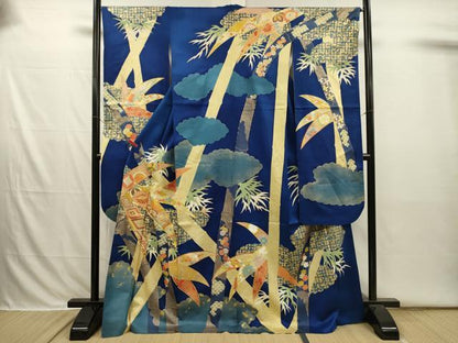 平和屋着物■豪華振袖　駒刺繍　笹竹花文　金彩　高島屋扱い　正絹　逸品　DABI3843ya