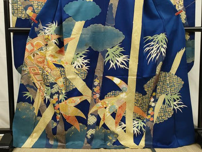 平和屋着物■豪華振袖　駒刺繍　笹竹花文　金彩　高島屋扱い　正絹　逸品　DABI3843ya