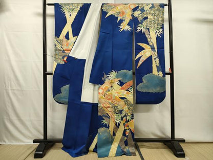 平和屋着物■豪華振袖　駒刺繍　笹竹花文　金彩　高島屋扱い　正絹　逸品　DABI3843ya