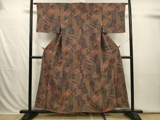 平和屋着物■上質な小紋　幾何学花文　正絹　逸品　DABI3846ya