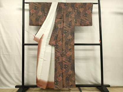 平和屋着物■上質な小紋　幾何学花文　正絹　逸品　DABI3846ya