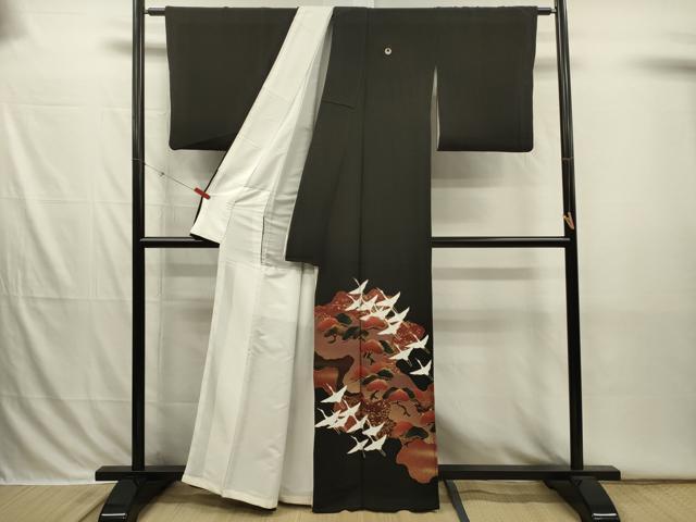 平和屋着物■豪華黒留袖　飛鶴松文　金彩　正絹　逸品　DABI3848ya