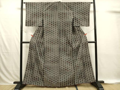 平和屋着物■上質な紬　麻の葉文様　正絹　逸品　DABI3853ya