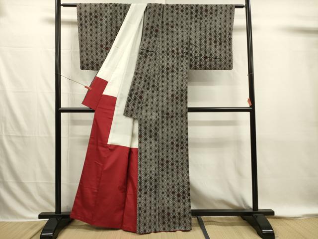 平和屋着物■上質な紬　麻の葉文様　正絹　逸品　DABI3853ya