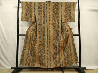 平和屋着物■上質な小紋　紬地　草花間道　正絹　逸品　DABI3855ya