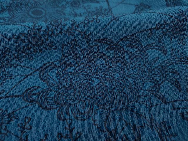 平和屋着物■上質な小紋　型染め　藍　草花文　乱菊　鬼しぼ縮緬　正絹　逸品　DABI3861ya