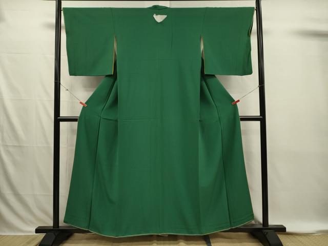 平和屋着物■上質な色無地　霞地紋　千歳緑色　やまと誂製　正絹　逸品　DABI3864ya