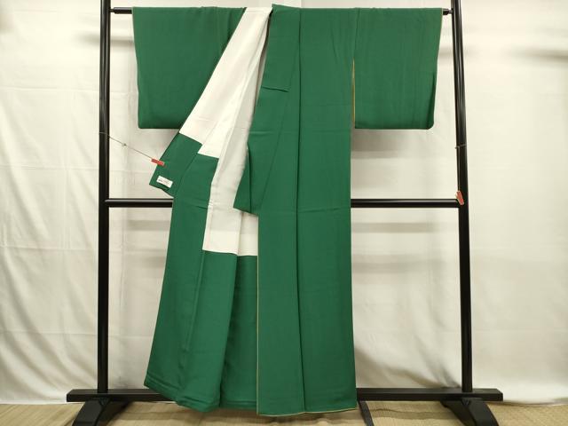 平和屋着物■上質な色無地　霞地紋　千歳緑色　やまと誂製　正絹　逸品　DABI3864ya