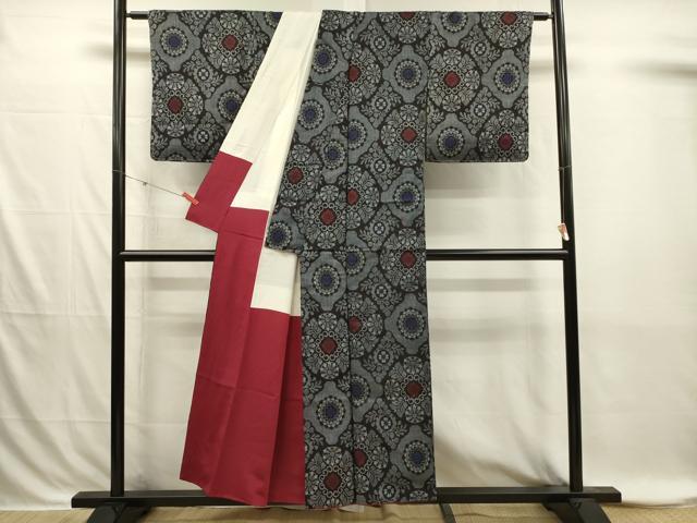 平和屋着物■本場大島紬　割り込み絣　正倉院花文　正絹　逸品　DABI3869ya