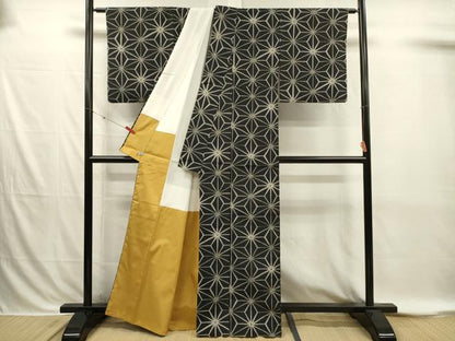 平和屋着物■上質な紬　麻の葉文様　正絹　逸品　DABI3872ya