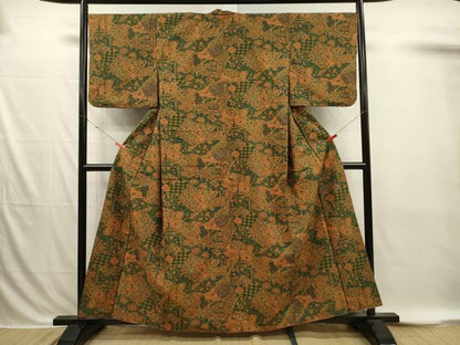 平和屋着物■上質な小紋　紬地　更紗花鳥文　正絹　逸品　DABI3873ya