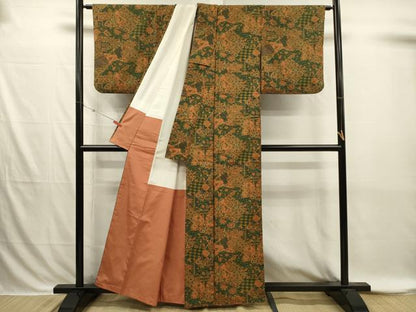平和屋着物■上質な小紋　紬地　更紗花鳥文　正絹　逸品　DABI3873ya