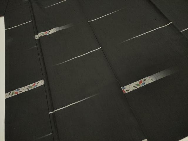 平和屋着物■上質な紬　横段花文　黒地　正絹　逸品　DABI3875ya