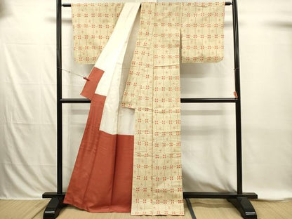平和屋着物■上質な紬　格子花文　正絹　逸品　DABI3877ya