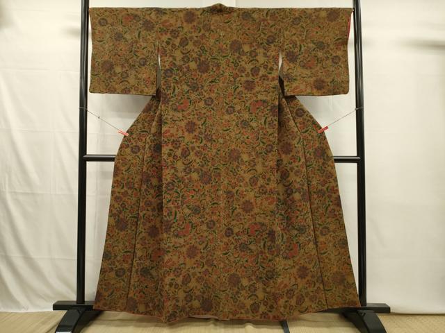 平和屋着物■上質な小紋　更紗花文　鬼しぼ縮緬　正絹　逸品　DABI3886ya