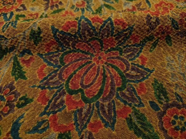 平和屋着物■上質な小紋　更紗花文　鬼しぼ縮緬　正絹　逸品　DABI3886ya
