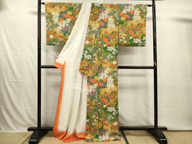 平和屋着物■上質な小紋　花鳥文　鬼しぼ縮緬　正絹　逸品　DABI3889ya
