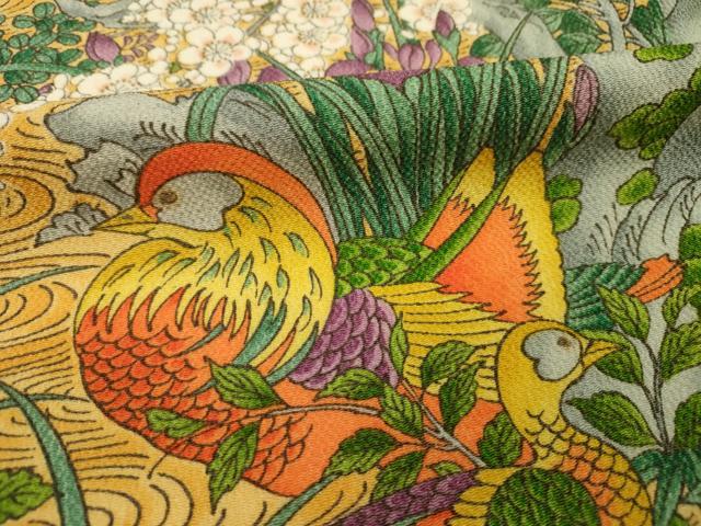 平和屋着物■上質な小紋　花鳥文　鬼しぼ縮緬　正絹　逸品　DABI3889ya