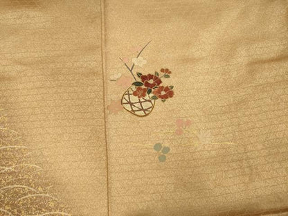 平和屋着物■訪問着　駒刺繍　花籠文　暈し染め　金彩　三越扱い　正絹　逸品　DABI3891ya