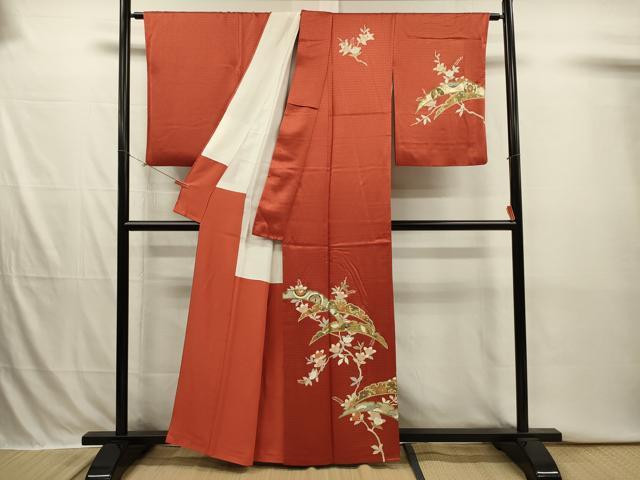 平和屋着物■訪問着　雪芝飛鶴花文　金彩　正絹　逸品　DABI3892ya