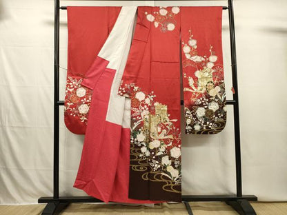 平和屋着物■豪華振袖　御所車花文　暈し染め　金銀彩　正絹　逸品　DABI3894ya