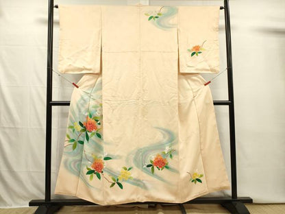 平和屋着物■訪問着　刺繍　草花文　暈し染め　銀糸　正絹　逸品　DABI3908ya