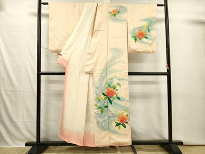 平和屋着物■訪問着　刺繍　草花文　暈し染め　銀糸　正絹　逸品　DABI3908ya