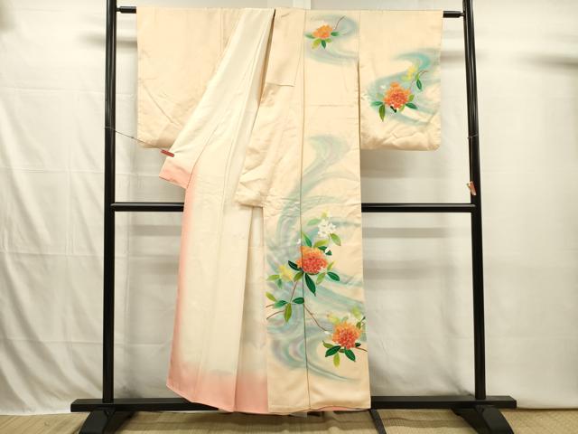 平和屋着物■訪問着　刺繍　草花文　暈し染め　銀糸　正絹　逸品　DABI3908ya