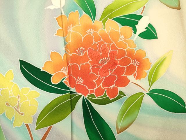 平和屋着物■訪問着　刺繍　草花文　暈し染め　銀糸　正絹　逸品　DABI3908ya