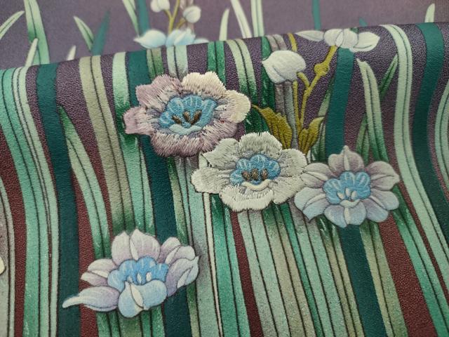 平和屋着物■訪問着　刺繍　草花文　暈し染め　金銀糸　正絹　逸品　DABI3910ya