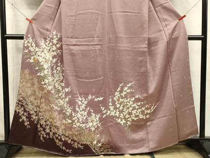 平和屋着物■訪問着　扇面飛鶴花松文　暈し染め　金彩　正絹　逸品　未使用　DABI3917ya
