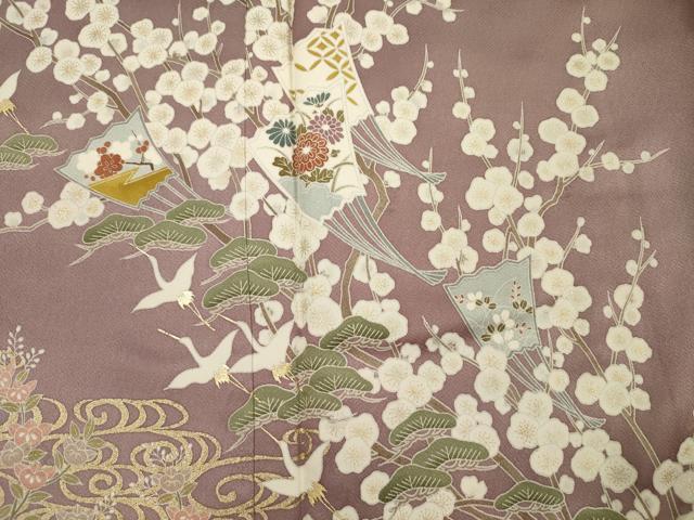 平和屋着物■訪問着　扇面飛鶴花松文　暈し染め　金彩　正絹　逸品　未使用　DABI3917ya