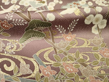 平和屋着物■訪問着　扇面飛鶴花松文　暈し染め　金彩　正絹　逸品　未使用　DABI3917ya