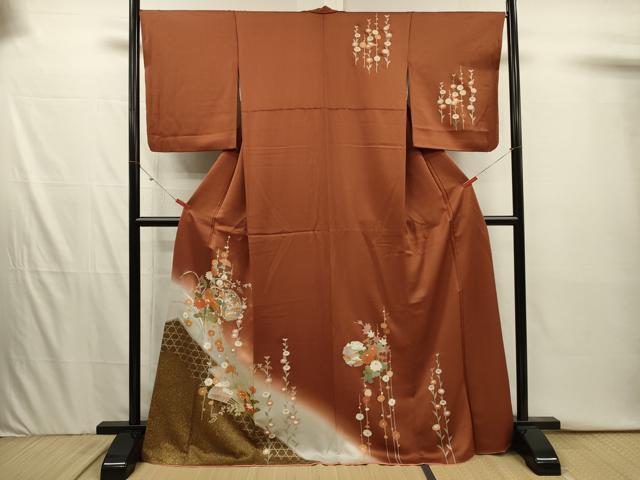 平和屋着物■訪問着　駒刺繍　花鼓文　暈し染め　金彩　正絹　逸品　DABI3918ya